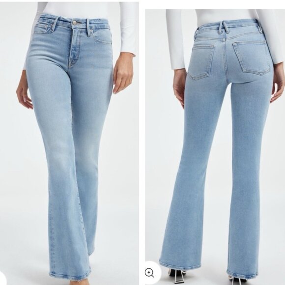 NWT GOOD AMERICAN Good Legs Flare Mid Rise Jeans INDIGO390 | Size 15 - Picture 1 of 12